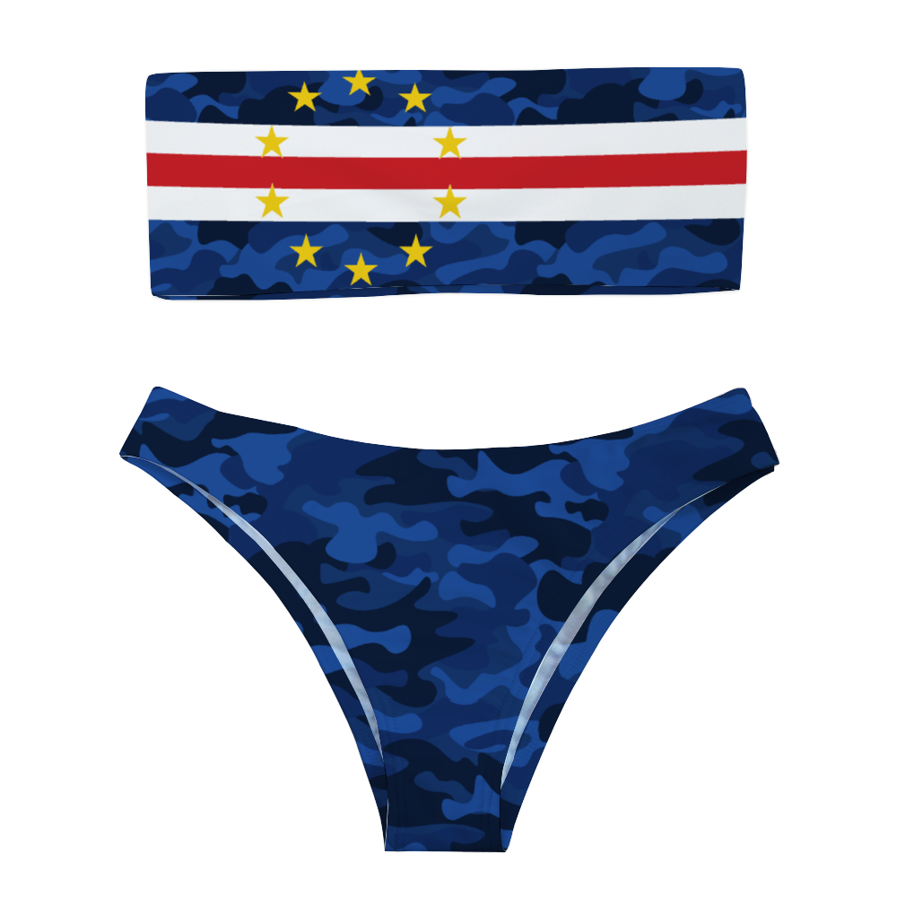 Cabo Verde CamoFlag Women's Bandeau Bikini with Padding Swimsuit